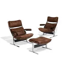 attribution Richard Hersberger, lounge chairs, pair, and ottoman