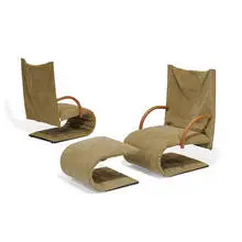 Claude Brisson, Zen lounge chairs, pair, and ottoman