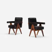 Pierre Jeanneret, Committee chairs from High Court, Chandigarh, pair, c. 1953, rosewood, cowhide