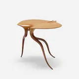 Mark Levin, occasional table, 1975, carved and laminated oak, laminated walnut