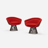 Warren Platner, lounge chairs, pair, 1966, enameled steel, upholstery