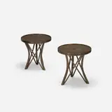 Shang Ti occasional tables, pair by Philip and Kelvin Laverne, c. 1965, acid-etched and enameled brass over wood, sold Jul 2018
