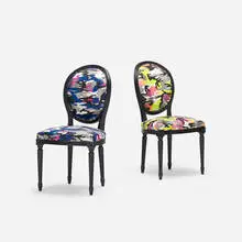 Custom Louis XVI chairs, pair by Anselm Reyle for Dior, 2011, lacquered wood, Anselm Reyle upholstery, sold Jul 2018