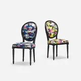 Anselm Reyle for Dior, Custom Louis XVI chairs, pair, 2011, lacquered wood, Anselm Reyle upholstery
