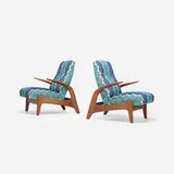 Dot Dot Dot, lounge chairs, pair, c. 1960, upholstery, teak