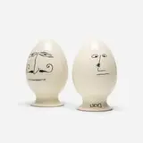 Lagardo Tackett, Eggheads, set of three, 1958, glazed porcelain