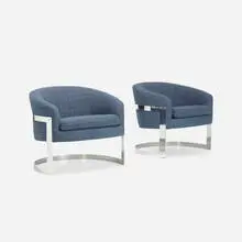 lounge chairs, pair by Milo Baughman, c. 1960, upholstery, chrome-plated steel, sold Jul 2018
