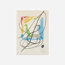 Les Essències de la Terra (one plate) by Joan Miró, 1968, wax crayon over color lithograph on Japon nacré paper, sold Jul 2018
