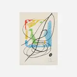 Les Essències de la Terra (one plate) by Joan Miró, 1968, wax crayon over color lithograph on Japon nacré paper, sold Jul 2018