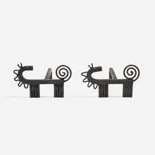 Carl-Einar Borgström, andirons, pair, c. 1935, enameled steel