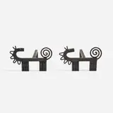Carl-Einar Borgström, andirons, pair, c. 1935, enameled steel