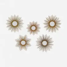 Chatay Vallauris, Starburst mirrors, set of five, c. 1955, gilt steel, mirrored glass