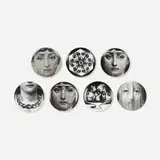 Tema e Variazioni plates, collection of seven by Piero Fornasetti, c. 1955, transfer-printed porcelain, sold Jul 2018