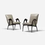 Malatesta & Mason, lounge chairs, pair, c. 1950, lacquered wood, leather
