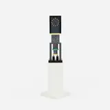 George Sowden, Metropole clock, 1982, laminate over wood, Plexiglas, lacquered wood, enameled aluminum, enameled brass