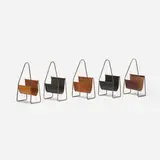 Carl Auböck, magazine stands model 3808, set of five, 1950, leather, brass