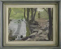 Untitled by Stephen Bone, Stephen Bone (1904-1958) Beside the weir oil on board 25 x 33.5cm ., sold May 2021