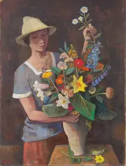 Mädchen mit Blumenstrauß by Karl Hofer, 1943, Öl auf Leinwand, sold Nov 2025