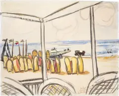 Max Beckmann, Strandansicht von der Terrasse aus gesehen, 1935, Aquarell, Tuschpinsel und Deckweiß auf Papier