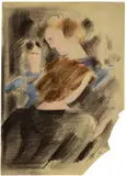 Oskar Schlemmer, Vier Mädchen, 1936, Farbstifte und Fettkreide auf Ölpapier