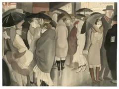 Jeanne Mammen, Vor der Komödie am Kudamm, nachts, Um 1930, Aquarell und Bleistift auf Papier