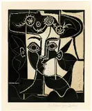 Grande tête de femme au chapeau by Pablo Picasso, 1962, Farblinolschnitt auf Arches-Velin, sold Dec 2020