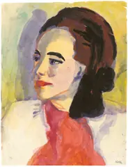 Emil Nolde, Bildnis Jolanthe Nolde (Halbprofil nach links), Aquarell auf Japanbütten