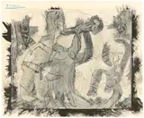 Danseur et flûtiste by Pablo Picasso, 1964, Tuschpinsel, mit Linolschnitt in Weiß („La pique cassée“) überdruckt, auf Velin, sold Nov 2018