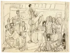 Students by Max Beckmann, 1947, Tuschfeder in Schwarz und Braun über Bleistift auf Bütten, sold Nov 2018