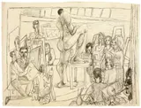 Max Beckmann, Students, 1947, Tuschfeder in Schwarz und Braun über Bleistift auf Bütten