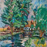 Peter August Böckstiegel, Mühle in Deppendorf, 1912, Öl auf Leinwand