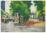 Lesser Ury, Unter den Linden mit Blick auf das Brandenburger Tor“. 1920er Jahre, Pastell auf Pappe