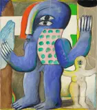 Maskierte Figur mit kleiner Figur by Horst Antes, 1964, Öl auf Leinwand, sold Nov 2014