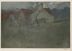Vojtěch Preissig, Village, Around 1905, coloured etching, aquatint, paper