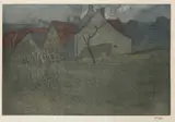 Vojtěch Preissig, Village, Around 1905, coloured etching, aquatint, paper