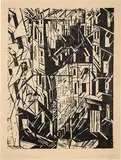 Lyonel Feininger, Strasse in Paris (Streets in Paris), 1918, Woodblock on Kozo paper