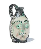 Pablo Picasso, Bearded Man's Wife, 1953, Turned pitcher of white earthenware clay, decoration in engobes, knife engraved under partial brushed glaze