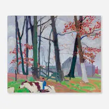 Farm Scene with Cows by Mildred Bunting Miller, oil on canvas, sold Nov 2023
