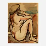 Leon Kelly, Untitled (Seated Female Nude), c. 1935, watercolor and charcoal on paper