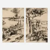 John Fulton Folinsbee, Two studies for the Paduka Post Office, graphite and charcoal on paper