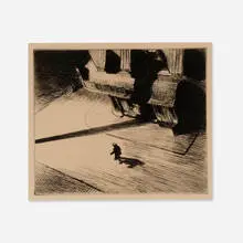 Edward Hopper, Night Shadows (from the Six American Etchings, Series I portfolio), etching on Van Gelder