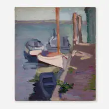 Vaclav Vytlacil, Boats Along the Dock, oil on board