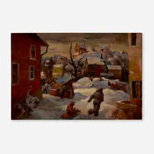 John R. Maxwell, Playing in the Snow, 1945, oil on canvas in Badura frame