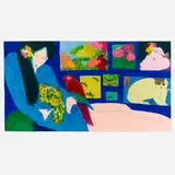 Walasse Ting, Untitled (Lady with Parrot), c. 1985, acrylic on rice paper
