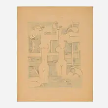 Ruth Sharon, Untitled, 1971, watercolor and ink on burlap mat board