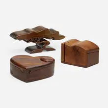 Richard Rothbard, Collection of three puzzle boxes, myrtle, black walnut, padouk