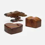 Richard Rothbard, Collection of three puzzle boxes, myrtle, black walnut, padouk