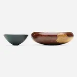 Mark Nantz and Roger Bennett, Bowls, set of two, 2007, 2008, Honduras rosewood burl, painted maple, silver
