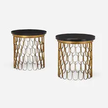 Occasional tables, pair by Modern, welded and gilt steel, slate, sold Nov 2023