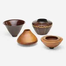 Turned Wood, Collection of four bowls, wenge, maple, ebony, bocote, New Zealand rimu